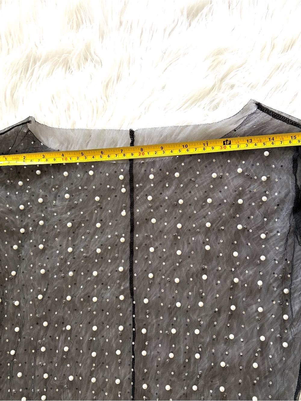 Black Sheer Mesh Pearl & Rhinestone Maxi Dress Beach Coverup XL - Picture 6 of 10